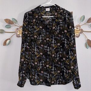 Cabi Womens Black Floral Semi Sheer Long Sleeve Blouse Size Small